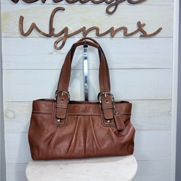 Coach SoHo Smooth Pleated BrownLeather Shoulder Bag w/ Silver Buckle GUC - Picture 1 of 15